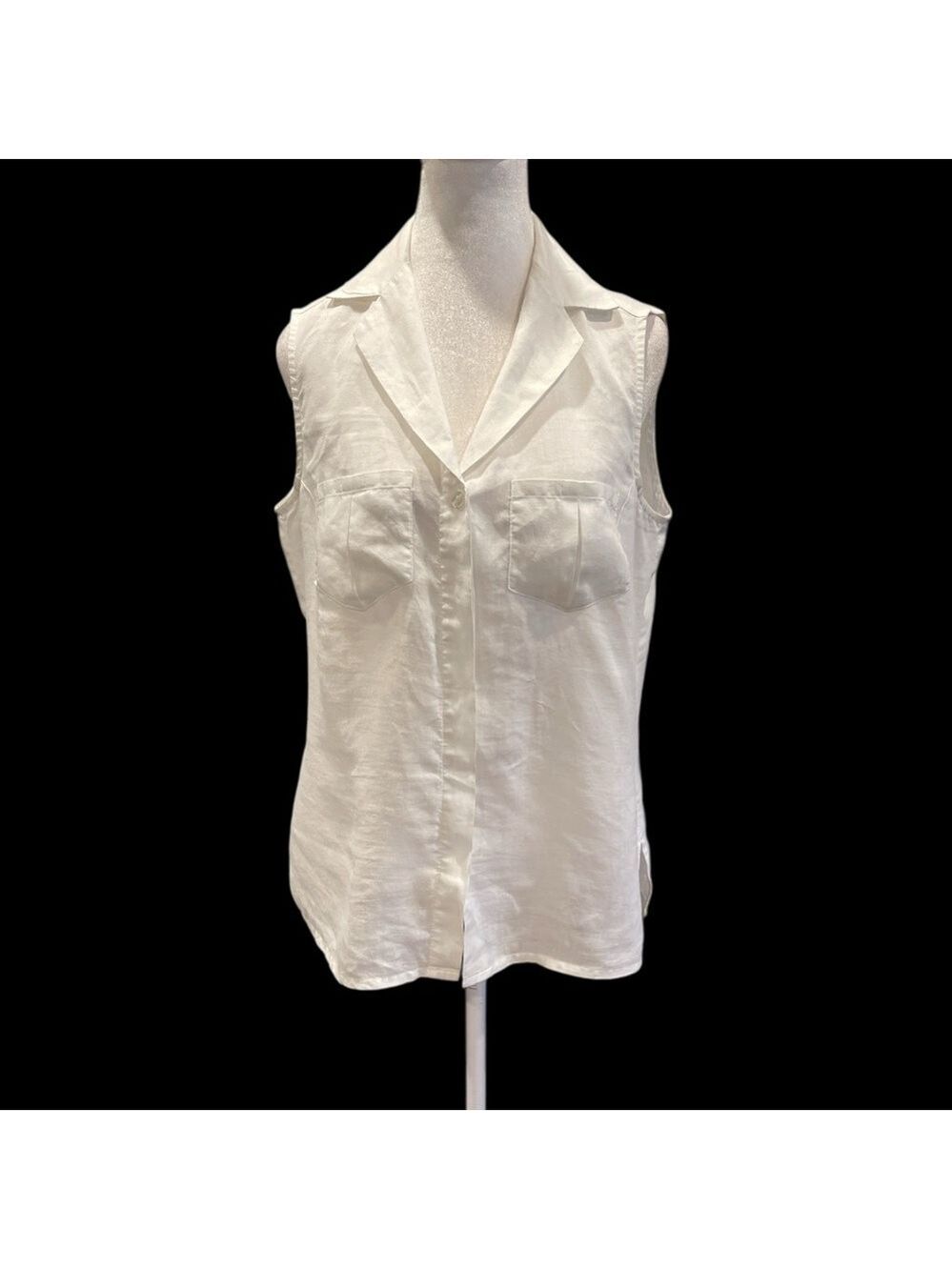 It’s a New Vision Medium White Linen Sleeveless Button-Up Top